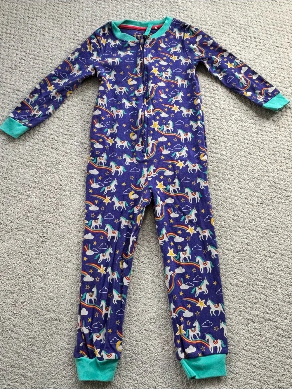 Frugi Kids Purple rainbow Unicorn One-Piece Pajamas